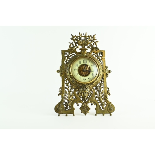 551 - Victorian cast brass framed easel clock, frame with diamond registration mark verso for July 1883, m... 