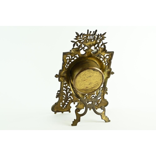 551 - Victorian cast brass framed easel clock, frame with diamond registration mark verso for July 1883, m... 