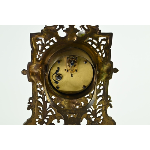 551 - Victorian cast brass framed easel clock, frame with diamond registration mark verso for July 1883, m... 