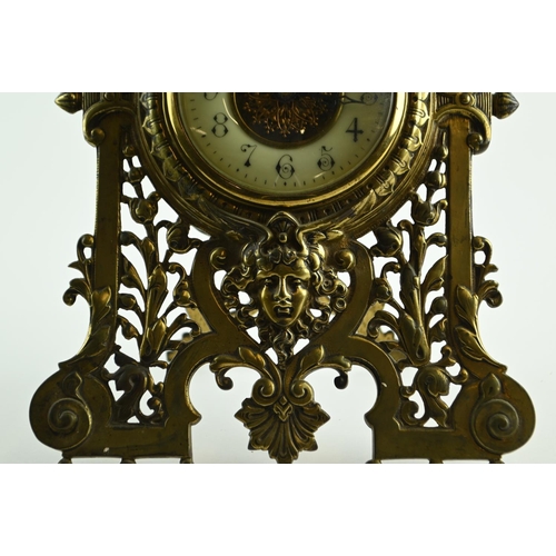 551 - Victorian cast brass framed easel clock, frame with diamond registration mark verso for July 1883, m... 