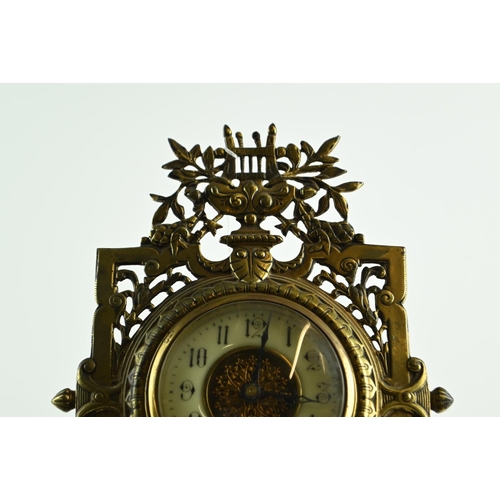 551 - Victorian cast brass framed easel clock, frame with diamond registration mark verso for July 1883, m... 