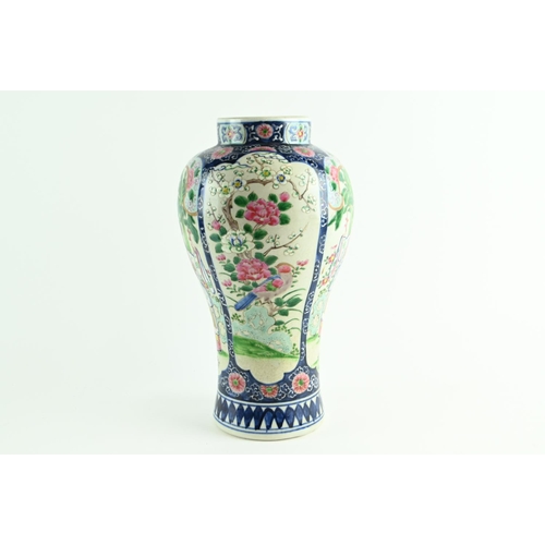 565 - Chinese famille rose baluster vase decorated with panels of flowers and birds alternating with figur... 