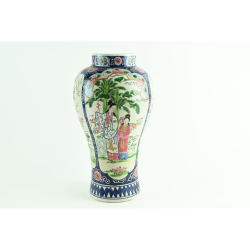 565 - Chinese famille rose baluster vase decorated with panels of flowers and birds alternating with figur... 