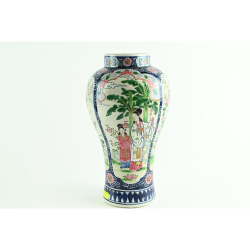 565 - Chinese famille rose baluster vase decorated with panels of flowers and birds alternating with figur... 