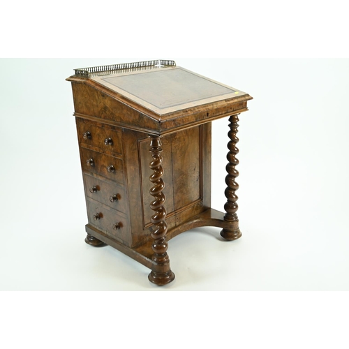 523 - Leather topped galleried Davenport with four external drawers, two internal drawers, an ink well and... 