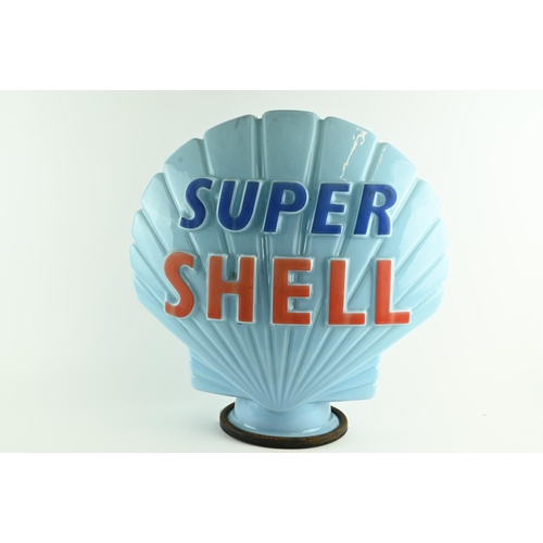 597 - A blue Super Shell glass petrol pump globe, circa 1960's, in good condition, stamped inside 'Propert... 