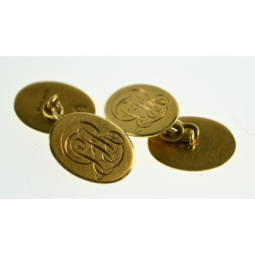 191 - Pair of 18ct gold cufflinks, with engraved initials, gross weight 8.72 grams