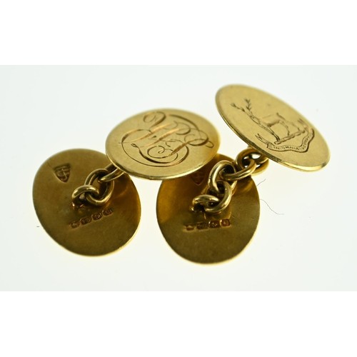 191 - Pair of 18ct gold cufflinks, with engraved initials, gross weight 8.72 grams