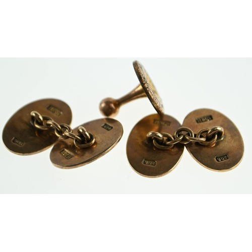 192 - 11g 9ct gold cufflinks and one unmarked stud. 