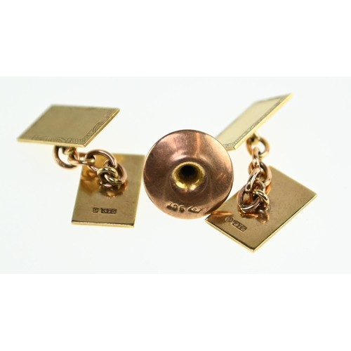 259 - Pair of 9ct gold cufflinks and a 9ct gold bachelor stud, gross weight 6.55 grams