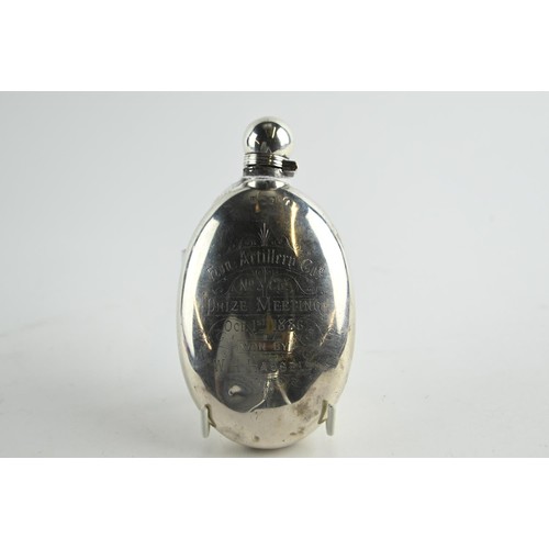 356 - Victorian silver hip flask, Alfred Hall & John Goode, London (date mark rubbed), with presentati... 