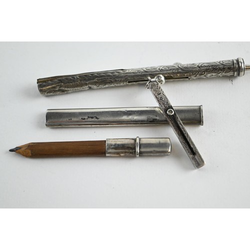 382 - Silver combination propelling pencil pen (AF), small silver propelling pencil and silver pencil hold... 