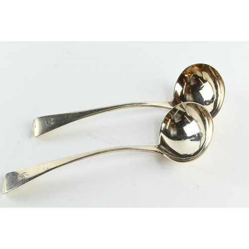 401 - Pair of George IIII silver fiddle pattern sauce ladles, Samuel Godbehere, Edward Wigan & James B... 