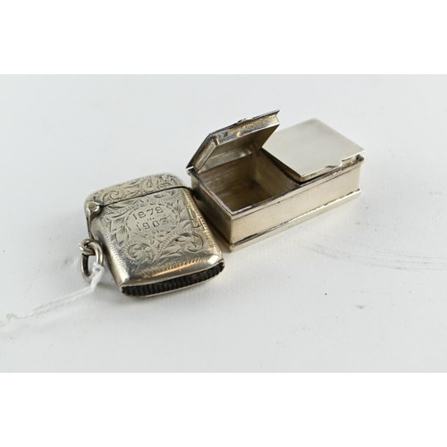 414 - Silver double compartment stamp box, with international convention mark for Ari D Norman, London 198... 