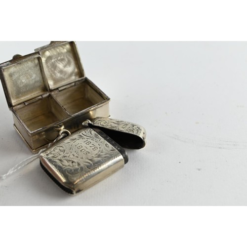 414 - Silver double compartment stamp box, with international convention mark for Ari D Norman, London 198... 