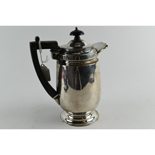 423 - Late Victorian silver hot water jug, Hawksworth, Eyre & Co Ltd, London 1899, engraved armorial, ... 