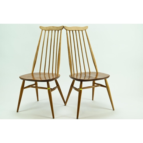 688 - 2 Ercol Windsor Goldsmith dining chairs with high back, original blue stamp and marked underneath ch... 