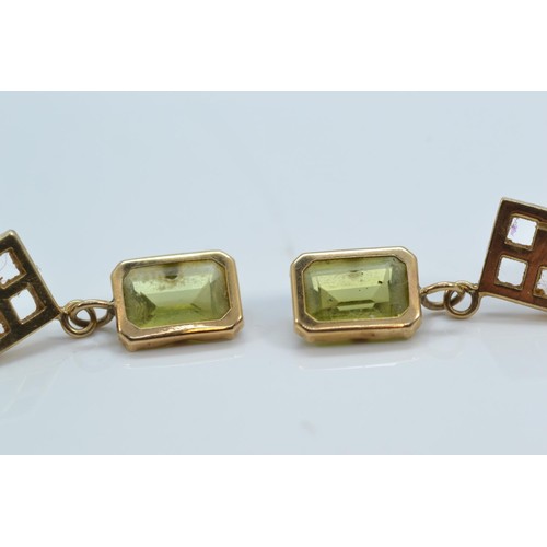 239 - Two pairs of yellow metal gold earrings, test positive for 9ct gold, set with sapphire and peridot r... 