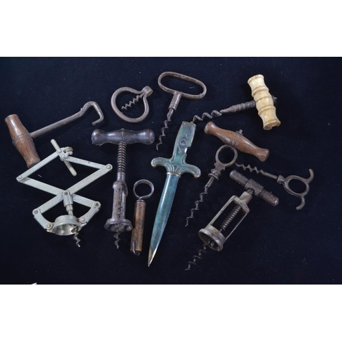 496 - Collection of mostly 19thC corkscrews in various styles and designs