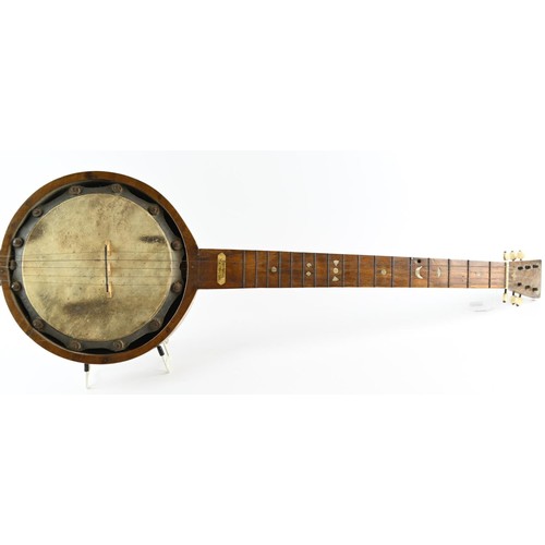 505 - Six string Banjo with inlaid back with bone and brass could have been made during the war in POW cam... 