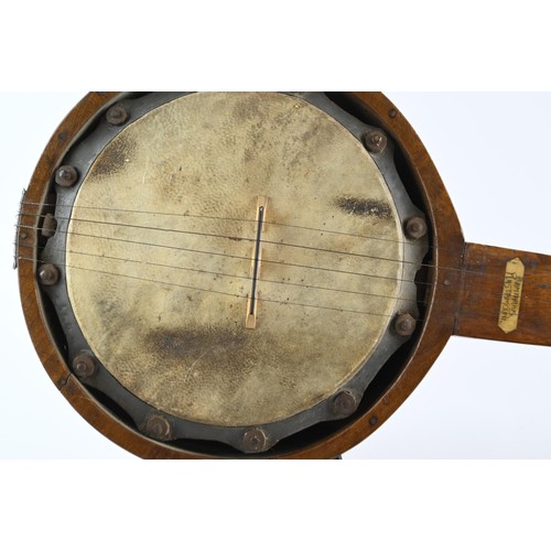 505 - Six string Banjo with inlaid back with bone and brass could have been made during the war in POW cam... 