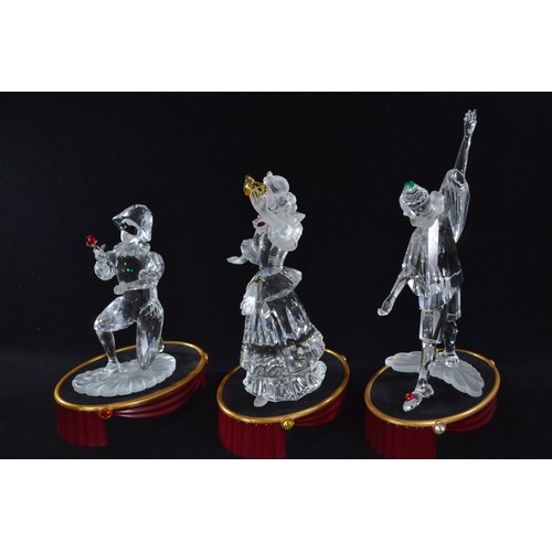 598 - Three Swarovski annual edition 'Masquerade' figures, including Columbine 2000, Pierrot 1999 and Harl... 