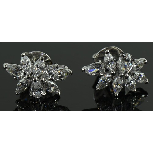 156 - Pair of 18ct white gold earrings set with marquise and pear cut white stones, gross weight 4.85 gram... 