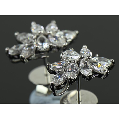 156 - Pair of 18ct white gold earrings set with marquise and pear cut white stones, gross weight 4.85 gram... 