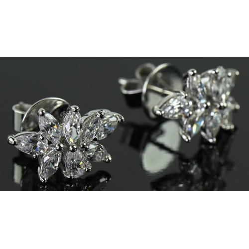 156 - Pair of 18ct white gold earrings set with marquise and pear cut white stones, gross weight 4.85 gram... 