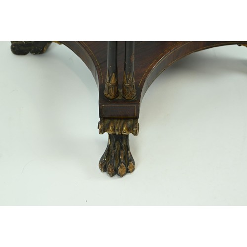 516 - Period Oval bijouterie display table with bamboo style support and claw feet. Blue velvet lining wit... 