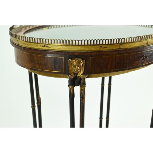 516 - Period Oval bijouterie display table with bamboo style support and claw feet. Blue velvet lining wit... 