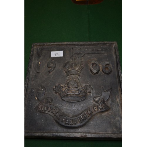 474 - Lead panel 28 x 28 cm 1906 Society of Merchant Venturers. Literature about history of the plaque inc... 