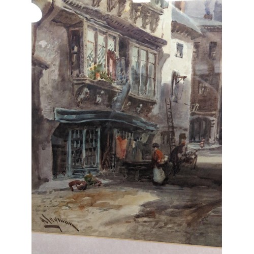 619 - Alfred Leyman 1856-1933, watercolour, Dartmouth street scene, Picture size. 52cm x 35cm.