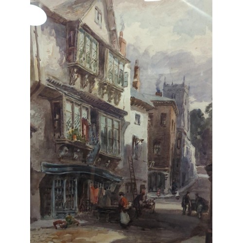 619 - Alfred Leyman 1856-1933, watercolour, Dartmouth street scene, Picture size. 52cm x 35cm.