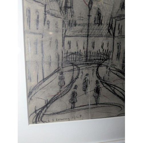 625 - Pencil sketch of a Manchester street in the manner of L S Lowry, signed lower left L S Lowry 1947. P... 