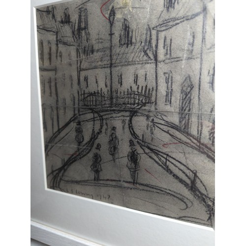 625 - Pencil sketch of a Manchester street in the manner of L S Lowry, signed lower left L S Lowry 1947. P... 