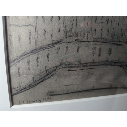 626 - Pencil sketch of a street in Salford, in the manner of L. S. Lowry. Signed lower left L S Lowry 1950... 