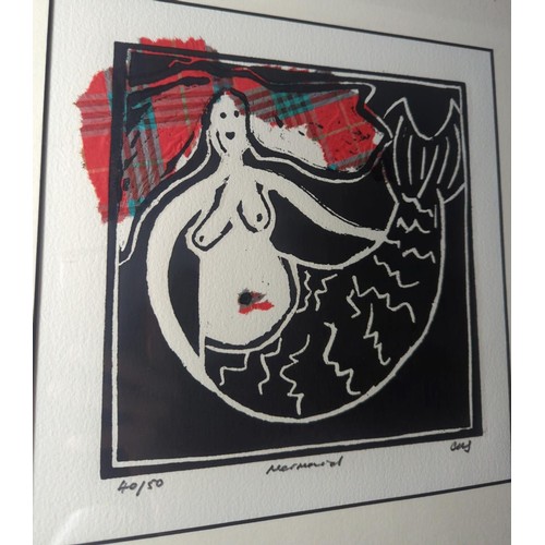 627 - Signed ltd. ed. 40/50 of a mermaid. 42cm x44cm including frame.