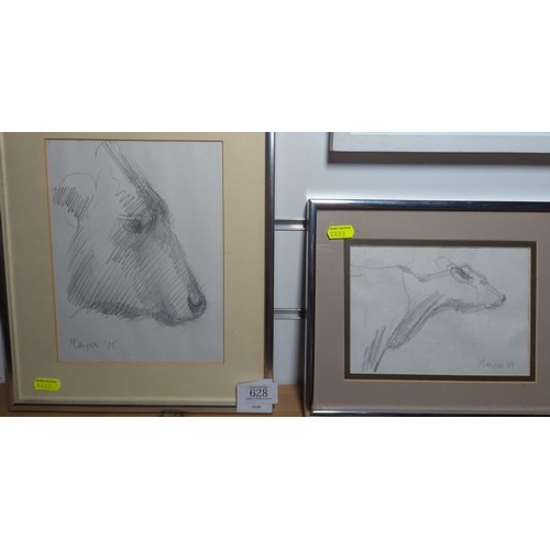 628 - Charlotte Mayer ARBS ARCA- Two signed framed sketches of cows. 26.6cmx 31.5cm & 21.5cm x 26.5cm ... 