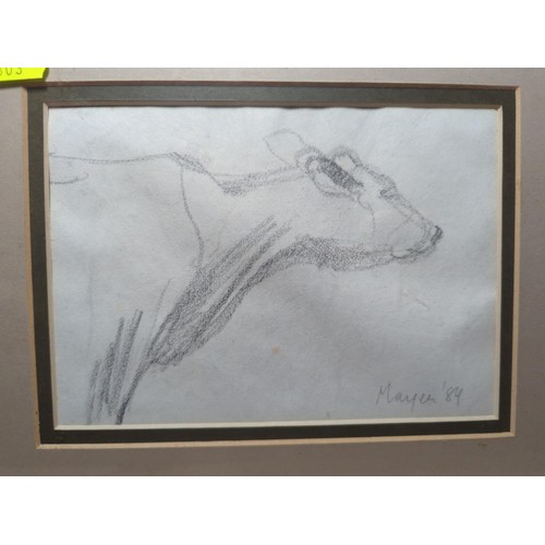 628 - Charlotte Mayer ARBS ARCA- Two signed framed sketches of cows. 26.6cmx 31.5cm & 21.5cm x 26.5cm ... 