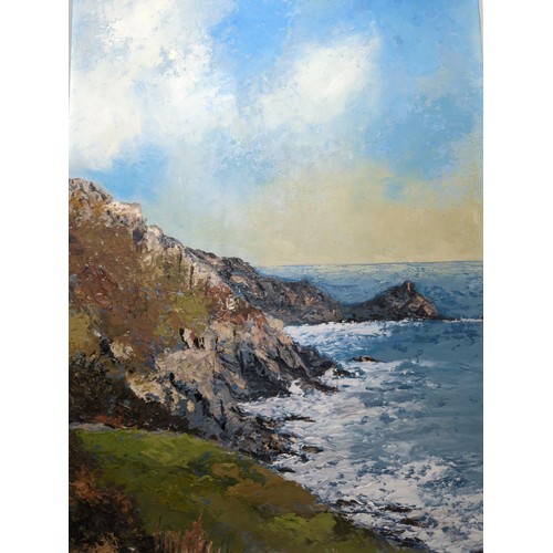 629 - David Beer- South Cornwall Cliffs. Oil on board 42cm x 53cm inclusive of frame.