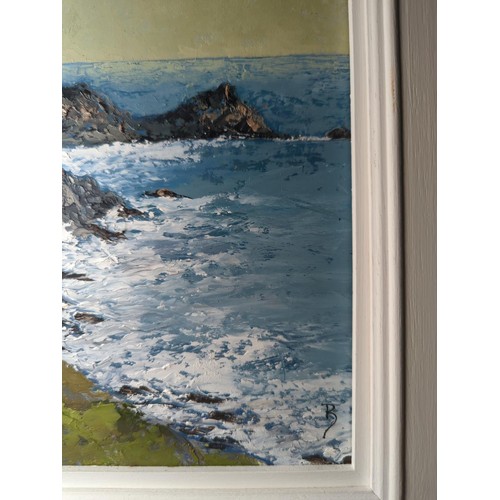 629 - David Beer- South Cornwall Cliffs. Oil on board 42cm x 53cm inclusive of frame.