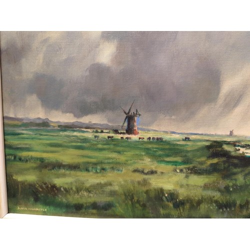 631 - David Hardcastle- Oil on board, Lower Burgh Marshes, Norwich. 54cm x 44cm inclusive of frame.