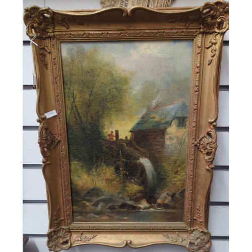 635 - William Widgery (1826-1893) Oil on canvas. Fisherman by a river. 41cm x 56cm inclusive of frame.