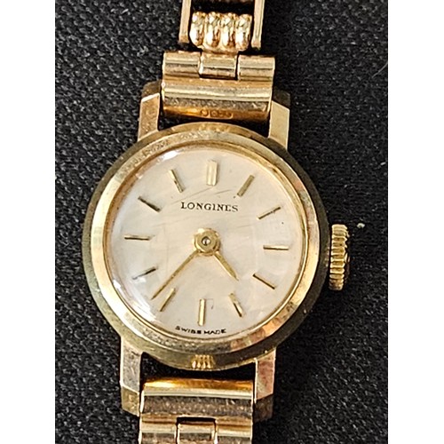 56 - Longines cocktail watch with 9ct gold bracelet strap and case with original box. Gross weight 14.39g... 