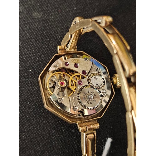 62 - Vertex Revue 9ct 17 jewels ladies octagonal faced wrist watch with engraving to inside back, C&C... 