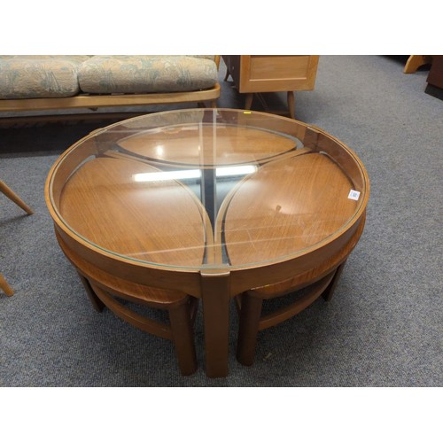 692 - Nathan Circular Glazed trilogy coffee table with nest of three small tables W81cm H35cm 