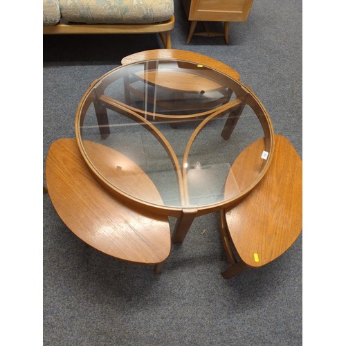 692 - Nathan Circular Glazed trilogy coffee table with nest of three small tables W81cm H35cm 