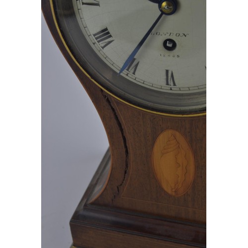 549 - Brockbank & Atkins London mantle clock, numbered 12489, with pendulum, hardwood with tulip-shape... 