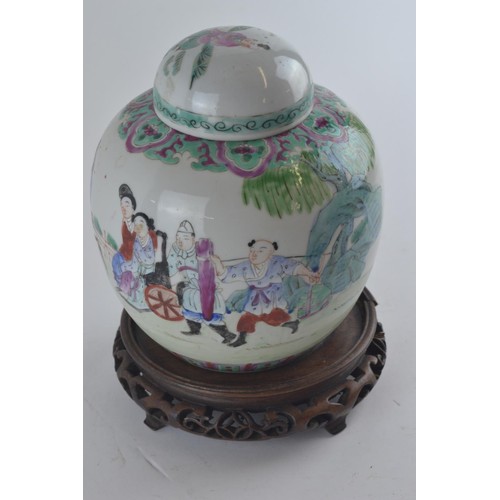 564 - Late C19th/early C20th Chinese famille rose ginger jar depicting a figure on horseback with others. ... 